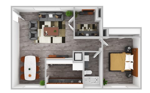 Floor plan for 1 bed, 1 bath, 700 sqft